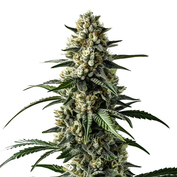Bright green Mango strain with tropical aroma and hybrid characteristics.