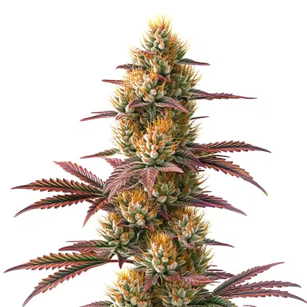 Blueberry x Jack Herer Auto plant with green buds and orange hairs.