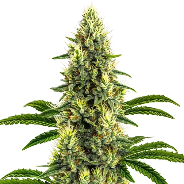 California Dream strain with resinous buds, orange pistils, and vibrant green leaves.