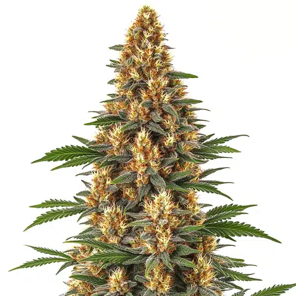 Neville’s Haze sativa plant with bright yellow pistils and narrow leaves.