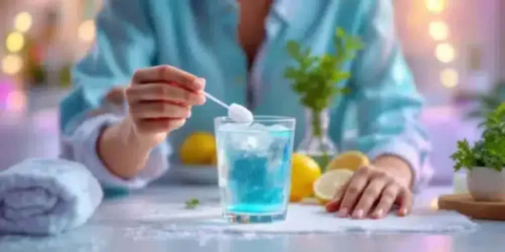 Person adding powder to a detox drink for passing a cannabis drug test
