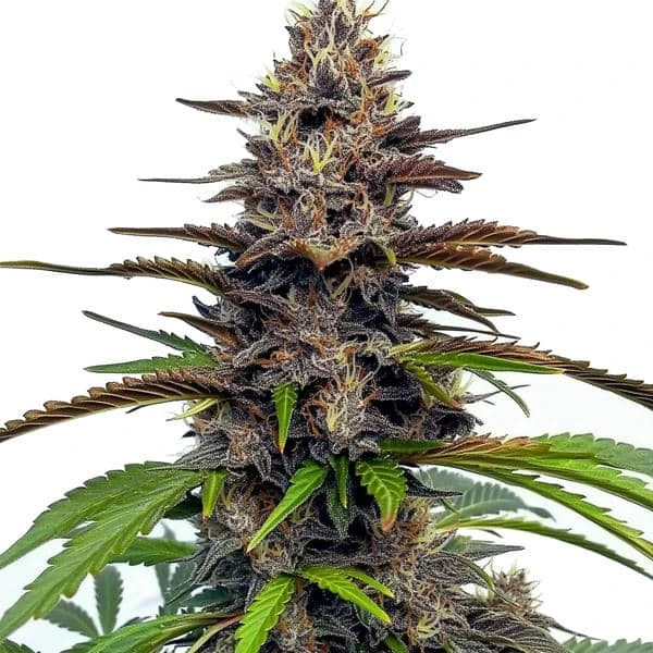 Star Killer cannabis plant with dense buds and a mix of green and purple leaves.