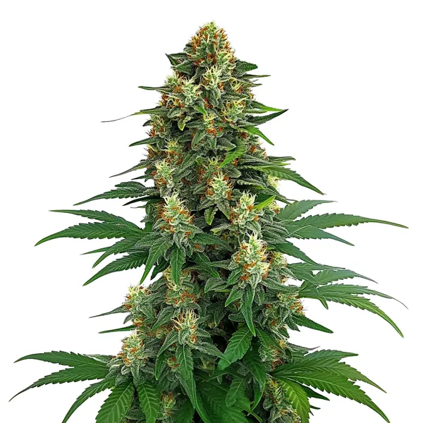 Tangie cannabis strain with dense, frosty buds covered in orange pistils and rich green leaves, known for its citrus aroma and uplifting effects.