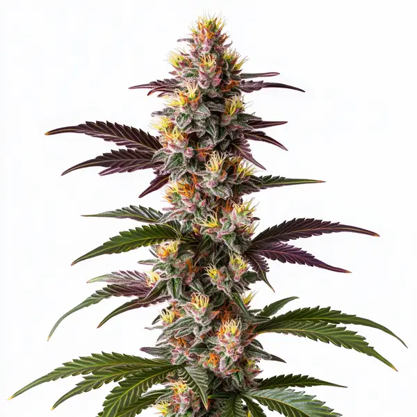 Mendocino Purple Kush Fast Version cannabis plant with purple hues and resin-coated buds.
