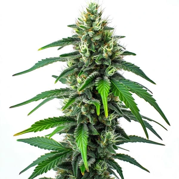 Golden Goat cannabis strain featuring frosty buds and bright green leaves.
