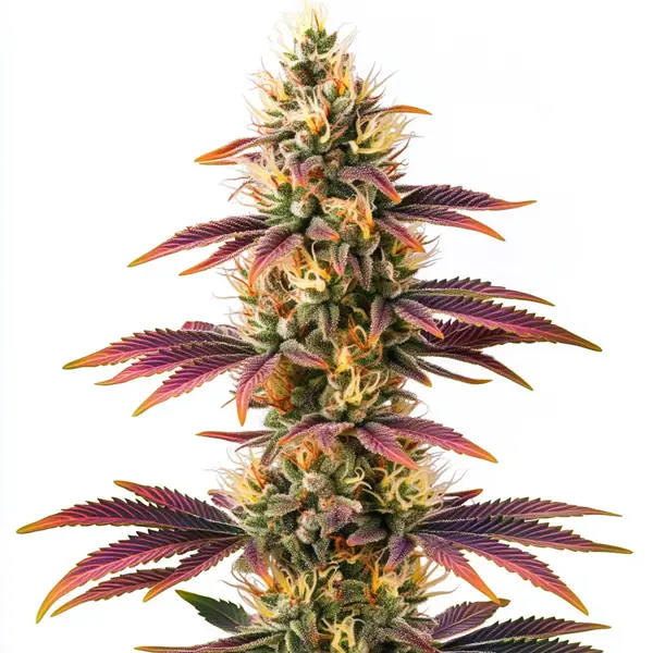 Colorful cannabis bud with purple, green, and orange tones, highlighting the Peyote Cookies strain.