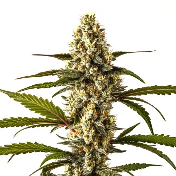 Lemon Haze Autoflower plant with frosty citrus-scented buds and lush green serrated leaves.