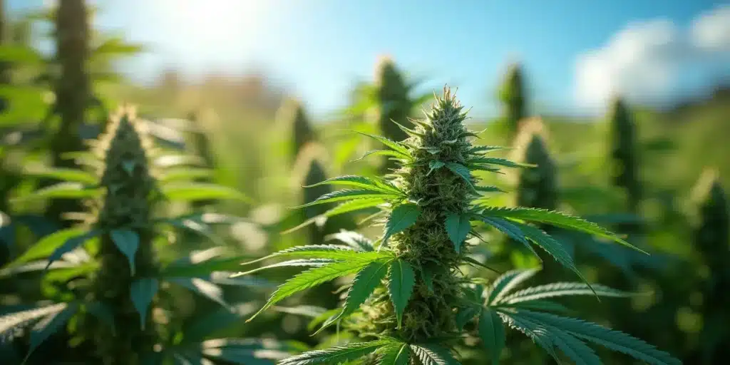 Fast version cannabis plant thriving under summer sun, highlighting rapid outdoor growth for efficient summer cultivation.