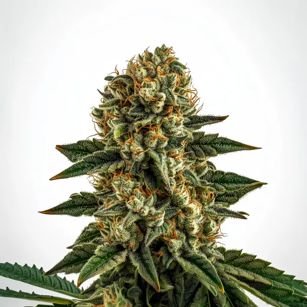 Apple Fritter Fast Version cannabis plant with dense, resin-covered buds and vibrant green leaves.