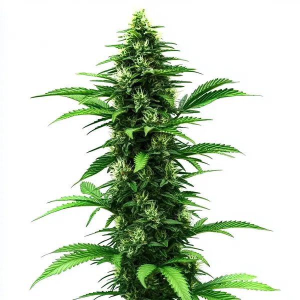 A cannabis plant of the C Banana strain with long, dense buds and green leaves.