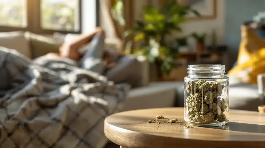 Relaxing at home with cannabis strains for depression relief.