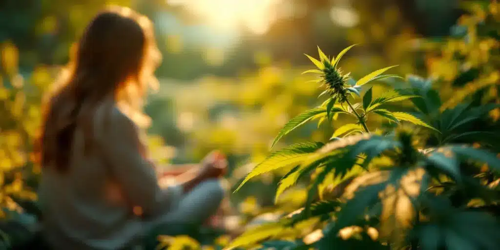 Woman symbolizing relaxation with depression-relieving strains.