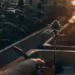 Hyper-realistic digital artwork of a hand using a tool to tend to a small cannabis plant in a grow tray, with other plants blurred in the background, all bathed in warm light.