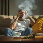 Does weed help with a hangover? A person using cannabis for hangover relief.