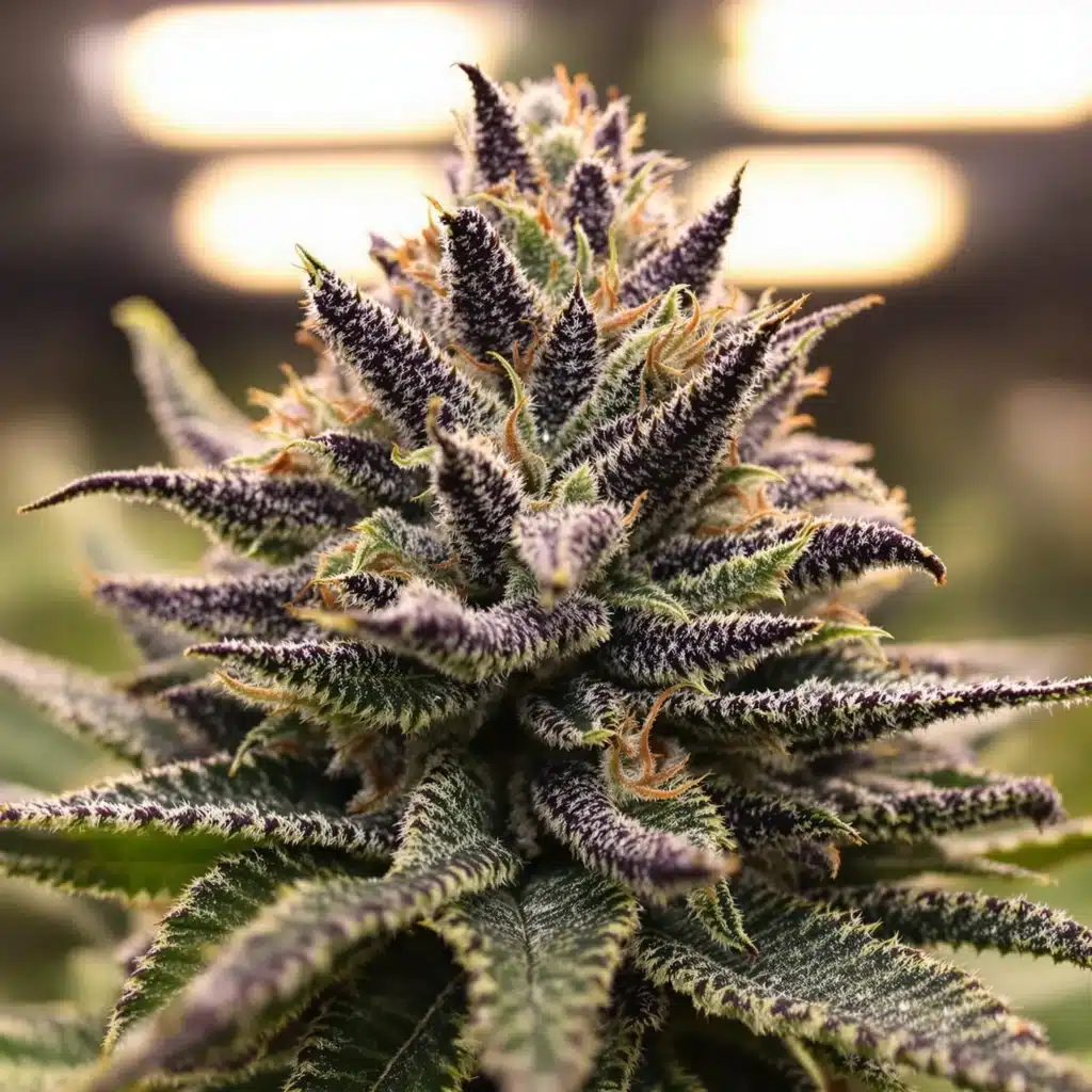 Jealousy strain bud covered in frosty trichomes