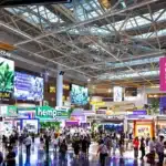Asia International Hemp Expo showcasing booths and banners in a convention center