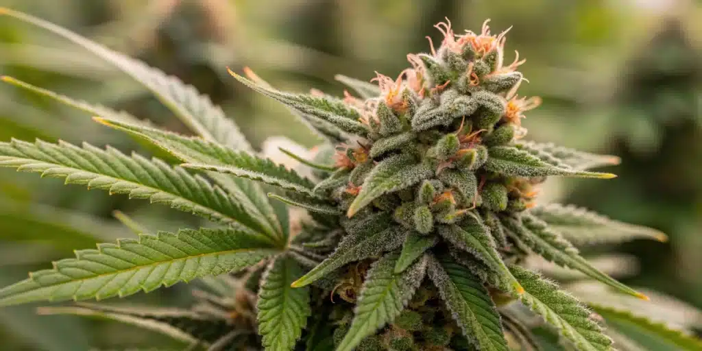 A medium shot of robust Kabrales plants during the vegetative phase, emphasizing lush foliage and healthy growth.