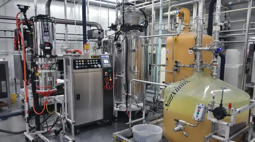 Professional live resin extraction equipment in a clean laboratory environment.