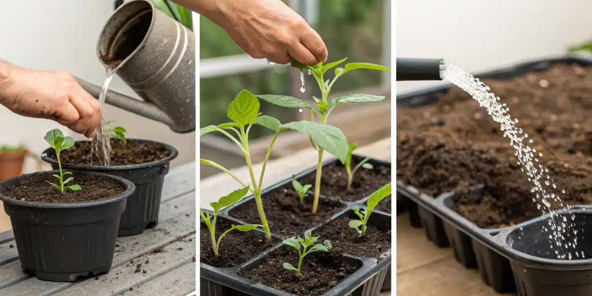 A series of images depicting the setup process for cultivating Original Clon, including planting, watering, and nutrient application.