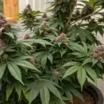 Side view of a Cherry Pie Autoflower plant with a dense canopy of resinous buds.