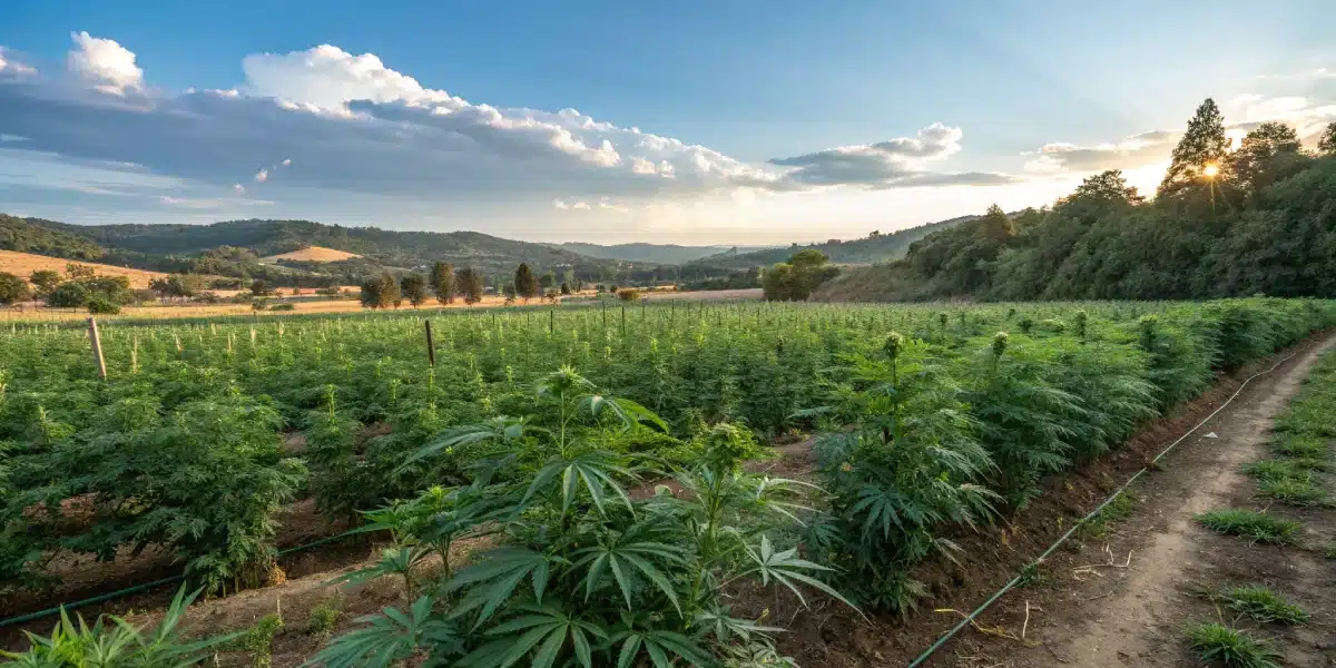 Outdoor garden scene featuring healthy Watermelon Auto plants under bright natural light.