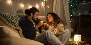 Elegant dinner table featuring Gorilla G4 cannabis, symbolizing the integration of cannabis into Valentine's Day celebrations.