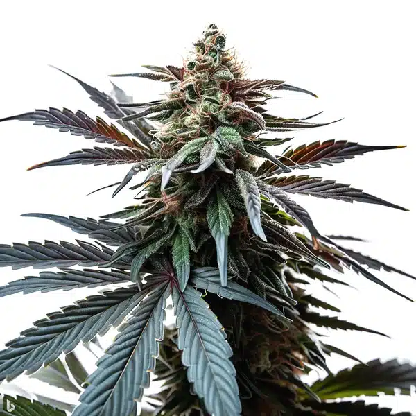 Cap Junky cannabis plant with dark green foliage and resin-covered buds.