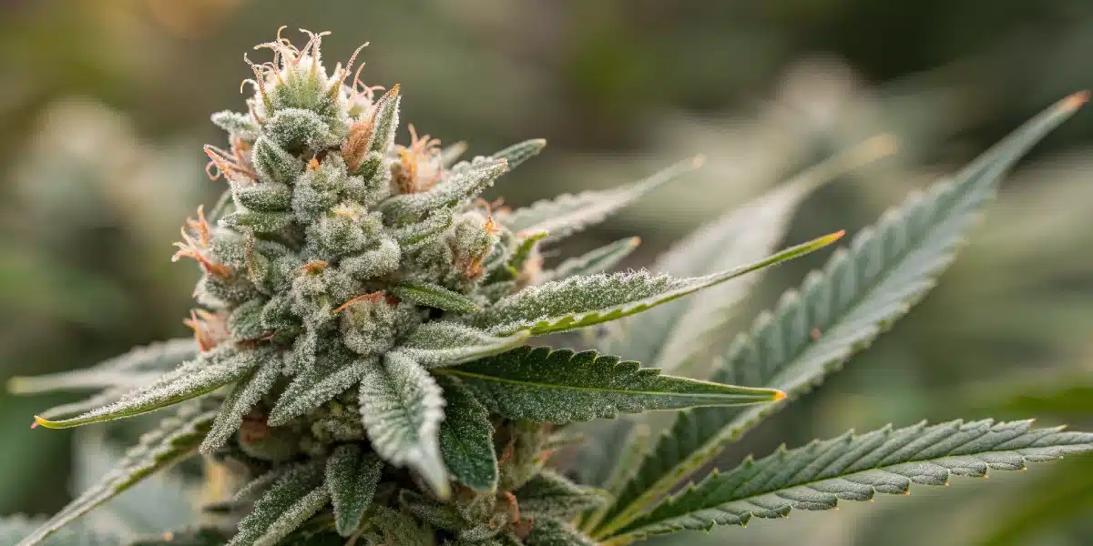 Macro view of a Forbidden Runtz bud showcasing its resinous texture and detailed trichomes.