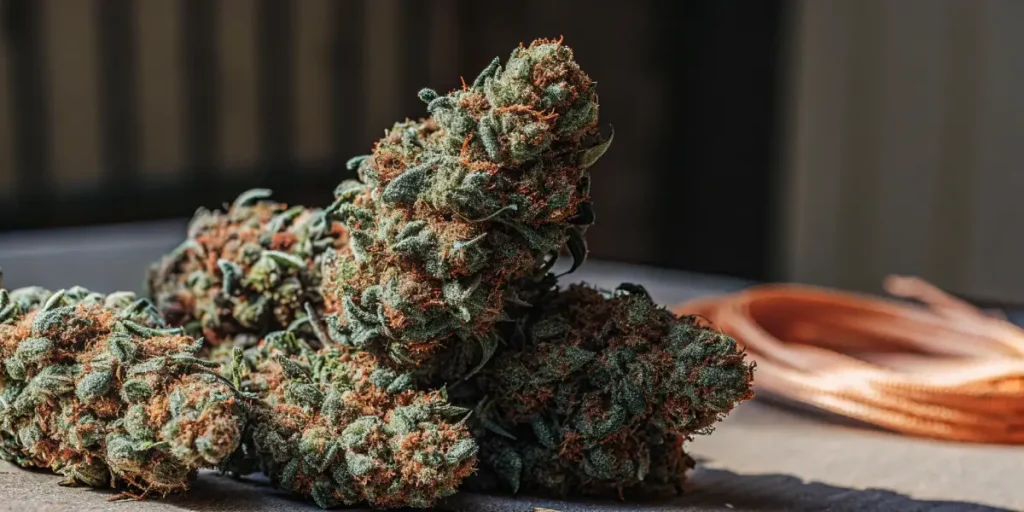 Animal Cookies weed buds with dense trichomes and orange pistils