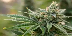 Close-up of dense, resin-coated Fast Bud Autoflower buds with sparkling trichomes.