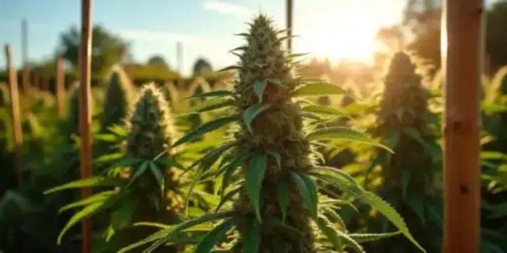 Outdoor cannabis field in Michigan at sunset reflecting the legal landscape of cannabis seeds