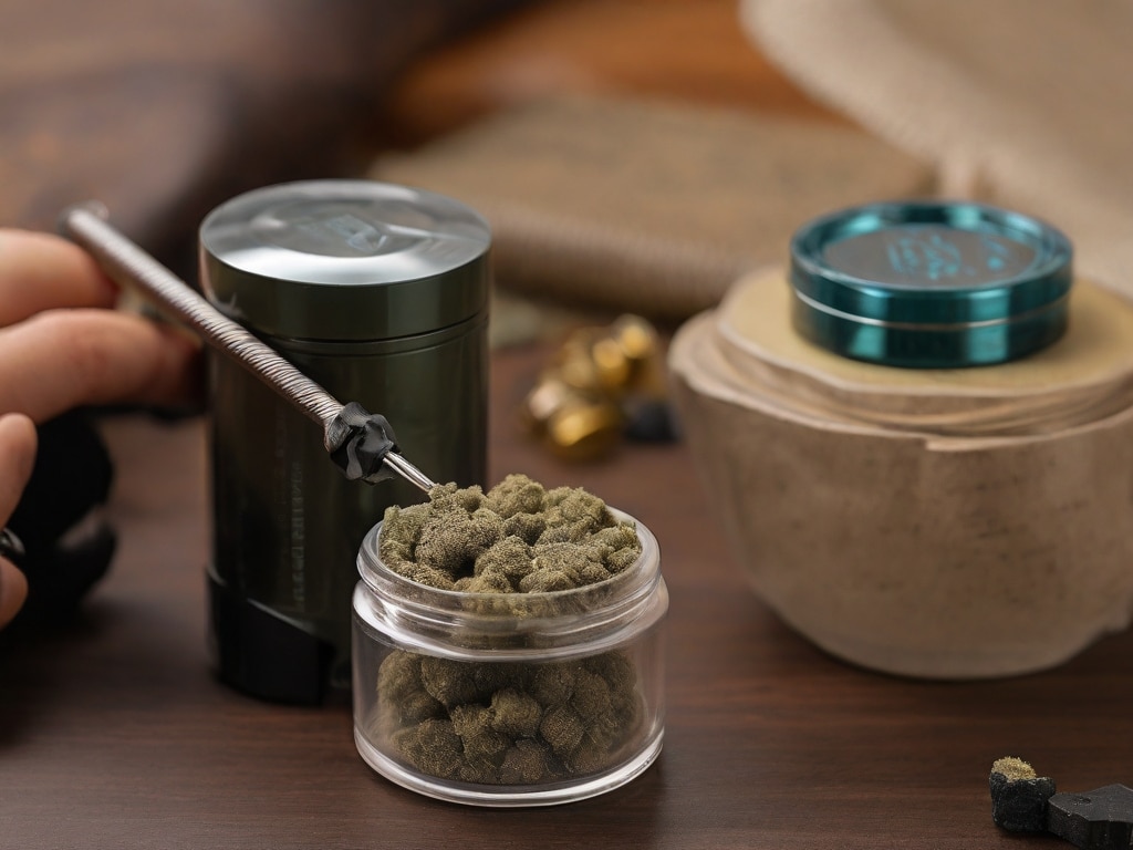A jar of handcrafted bubble hash being extracted with a dab tool