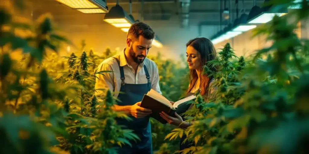 Final adjustments to autoflower cannabis plants before the flowering stage under LED grow lights