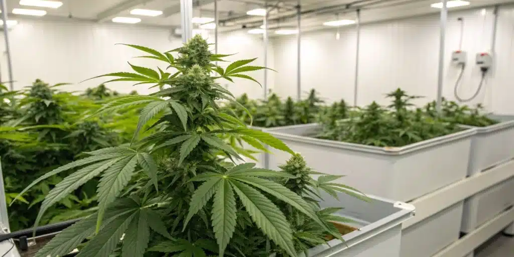 Freshly harvested Khalifa Kush buds laid out on a drying rack, prepared for curing.