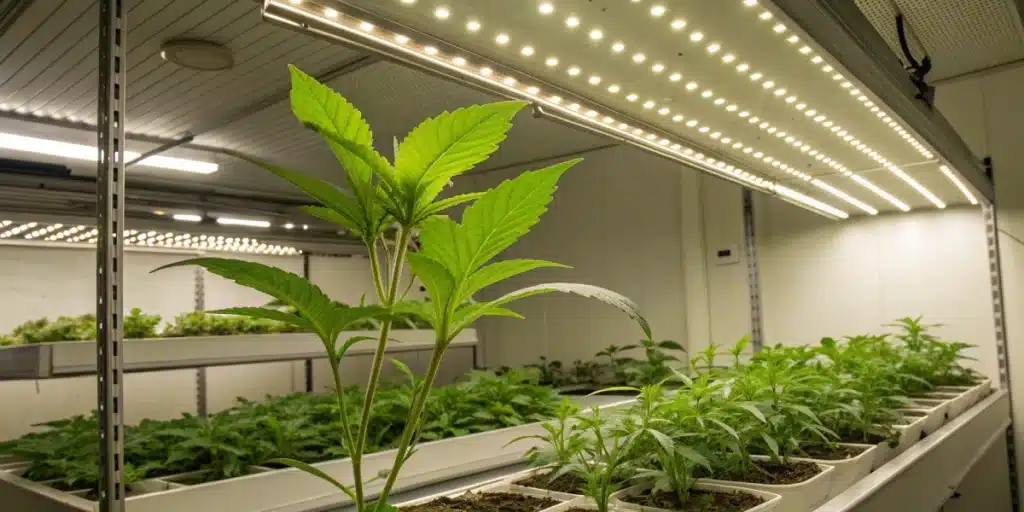 Gary Payton x Honey seedling growing in a pot on a bright windowsill during early development.