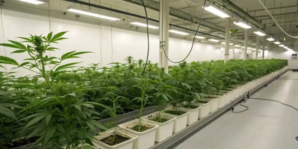 Island Sweet Skunk plants growing indoors under combined natural and artificial lighting.