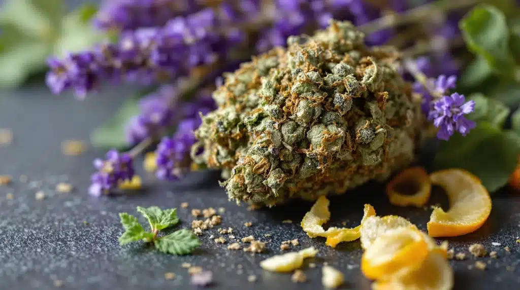 Ocimene terpene aromatic profile with cannabis, lavender, mint, and citrus peels.