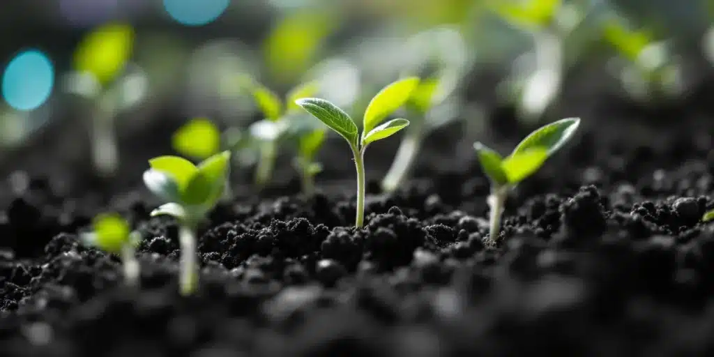 Close-up of cannabis seedlings emerging from the soil after soaking, highlighting optimal germination conditions.