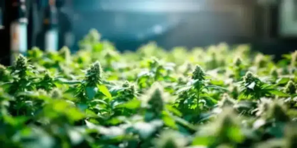 Laboratory decarboxylation setup with boiling flask, beaker of green solution, and heated crucible releasing steam.