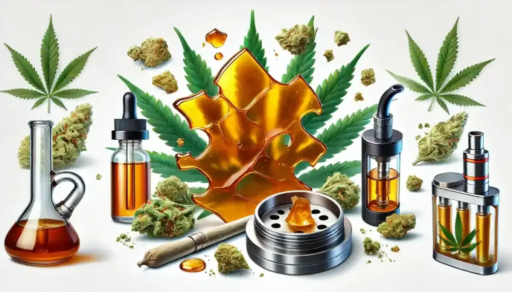 cannabis shatter grinder and material under magnification