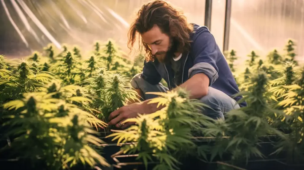 Greenhouse with autoflower plants under natural light, demonstrating an outdoor approach to managing the light cycle.