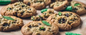 Cannabis-infused cookies with a variety of ingredients including nuts and chocolate chips.