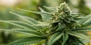 Close-up of a Mac 1 Regular bud with rich green hues and dense trichomes.