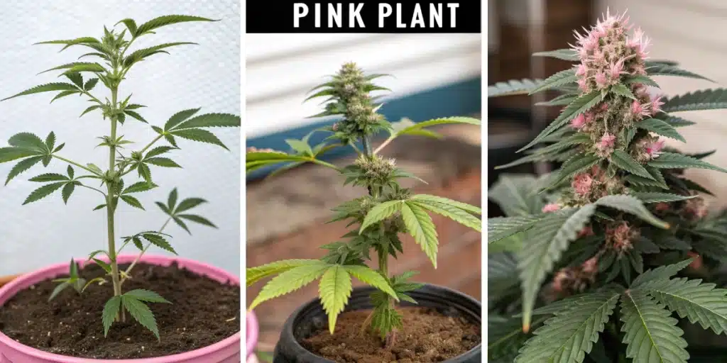 Close-up of freshly harvested Pink Plant cannabis buds with vivid purple and pink tones.