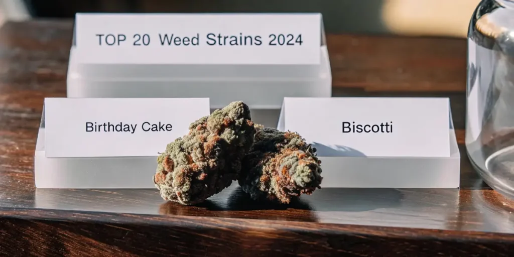 close-up of Birthday Cake cannabis bud ranked among top 20 strains of 2024