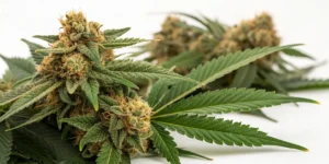 fully packed greenhouse with cannabis plants in full flowering stage under sunny skies