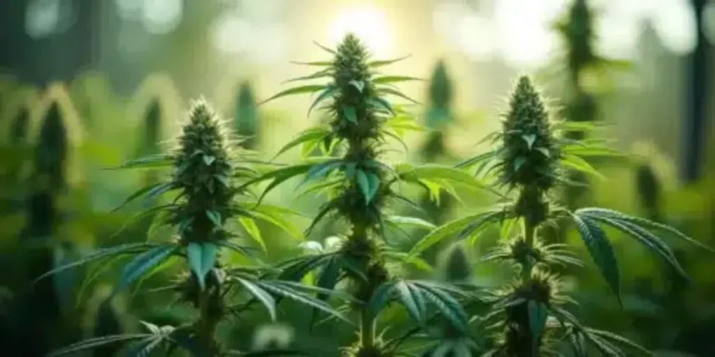 Cannabis plant with large buds being topped with scissors under grow lights