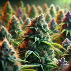 Cannabis plant bud showcasing trichomes and resin glands, representing quality breeding from top cannabis seed breeders.