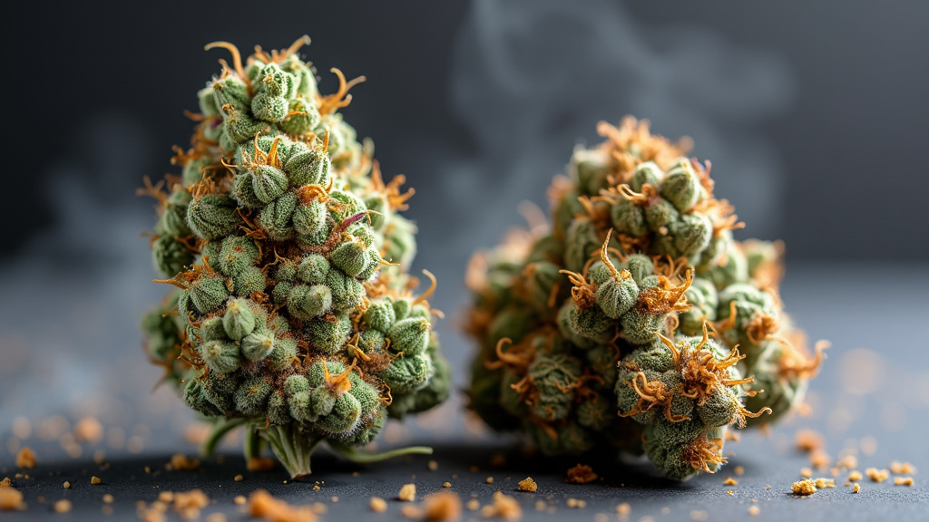 Close-up view of a cannabis bud with visible mold and degradation signs