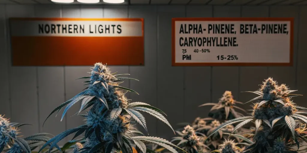 Close-up of lush cannabis plants with prominent buds under a bright circular grow light.